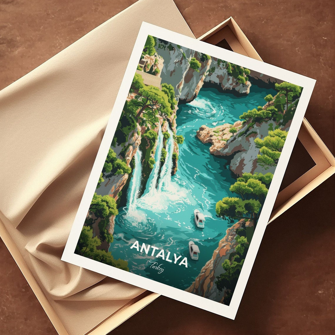 Antalya Duden Waterfalls Over Turquoise Cliffs Turkey Travel Poster - Image 3