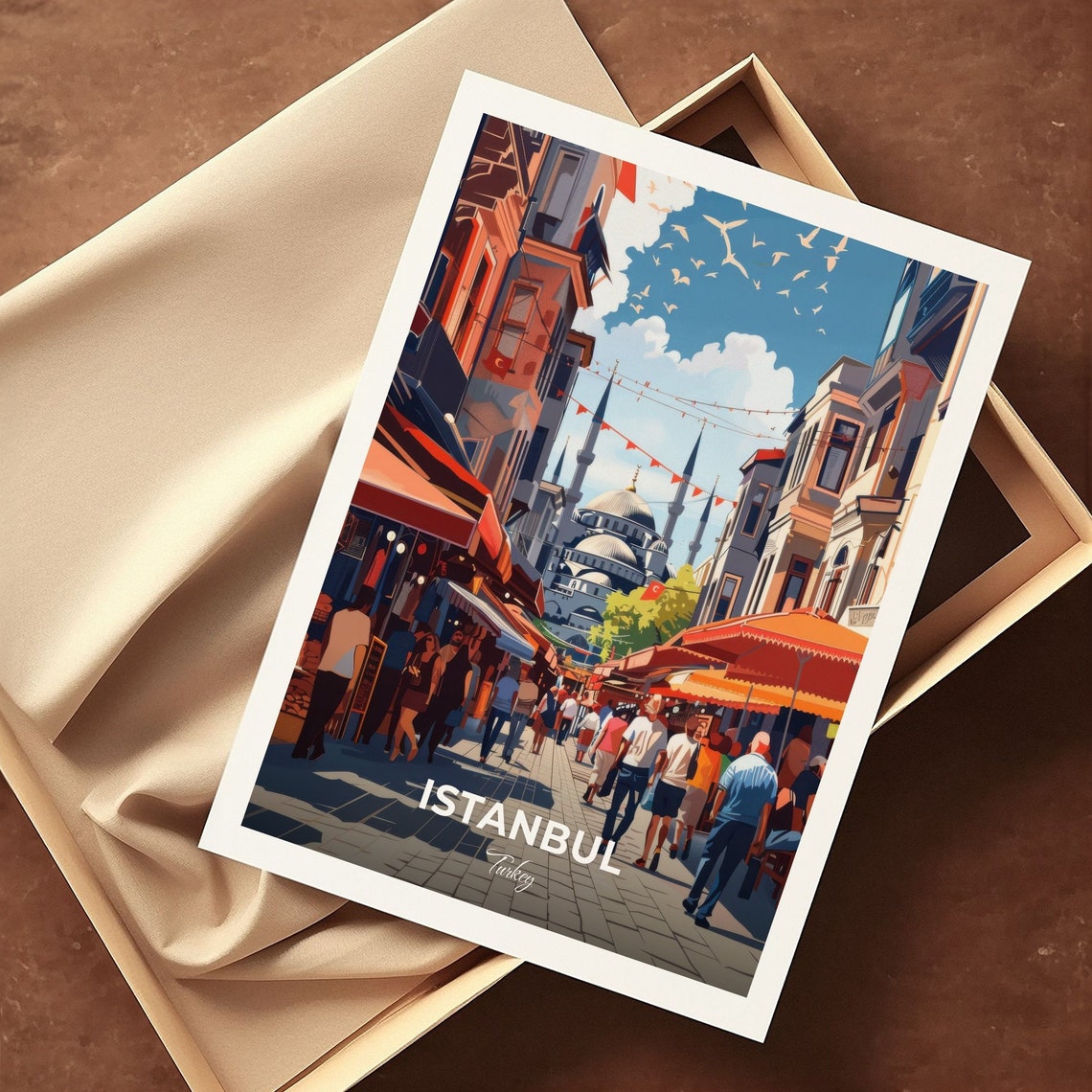 Istanbul Grand Bazaar Market Street Mosque View Travel Poster - Image 3