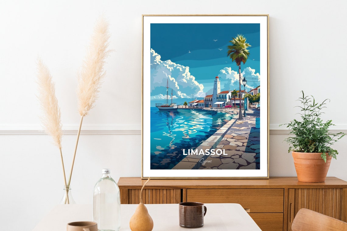 Limassol Cyprus Old Port Lighthouse Travel Poster Harbour Boats Art - Image 2