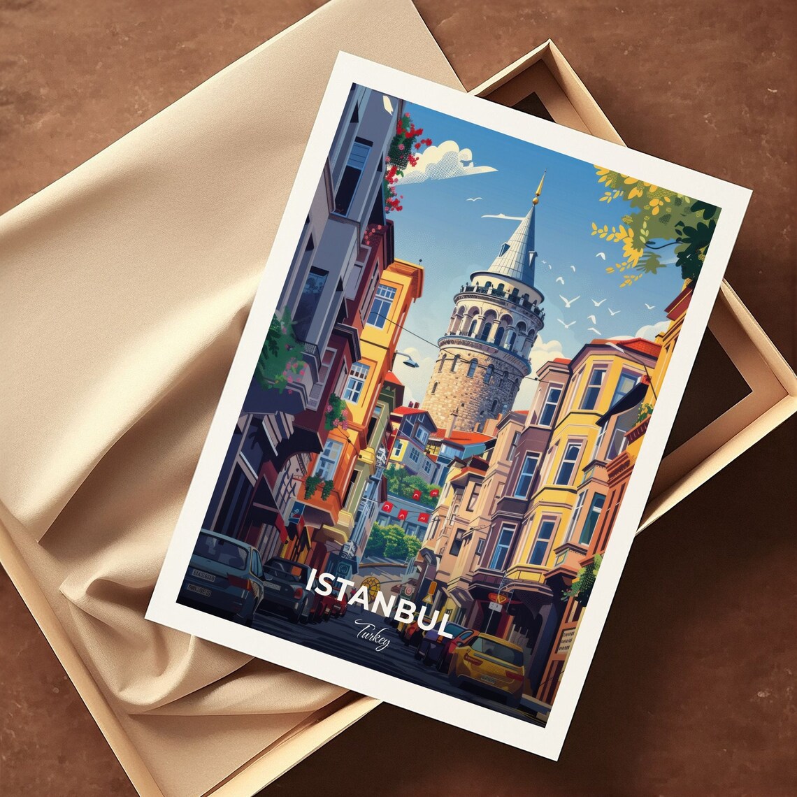 Istanbul Turkey Galata Tower Colorful Old Street Travel Poster - Image 3