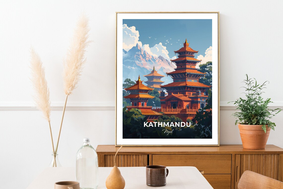 Kathmandu Nepal Pagoda Temples Himalaya Mountains Clear Day View Poster - Image 2