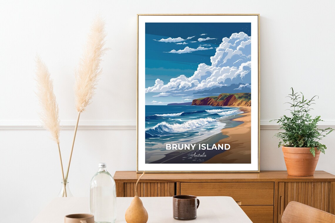Bruny Island Australia Daytime Surf Beach and Cliffs Travel Poster - Image 3