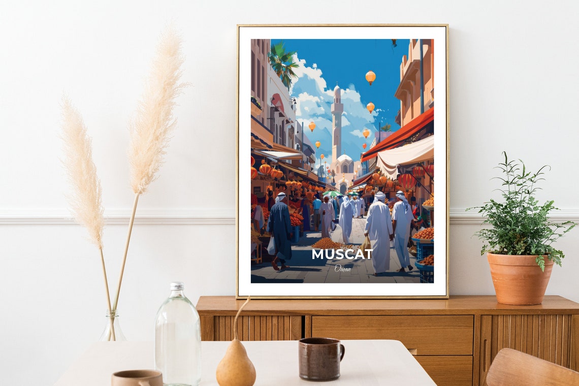 Muscat Oman Mutrah Souq Market Street Lanterns Travel Poster - Image 2