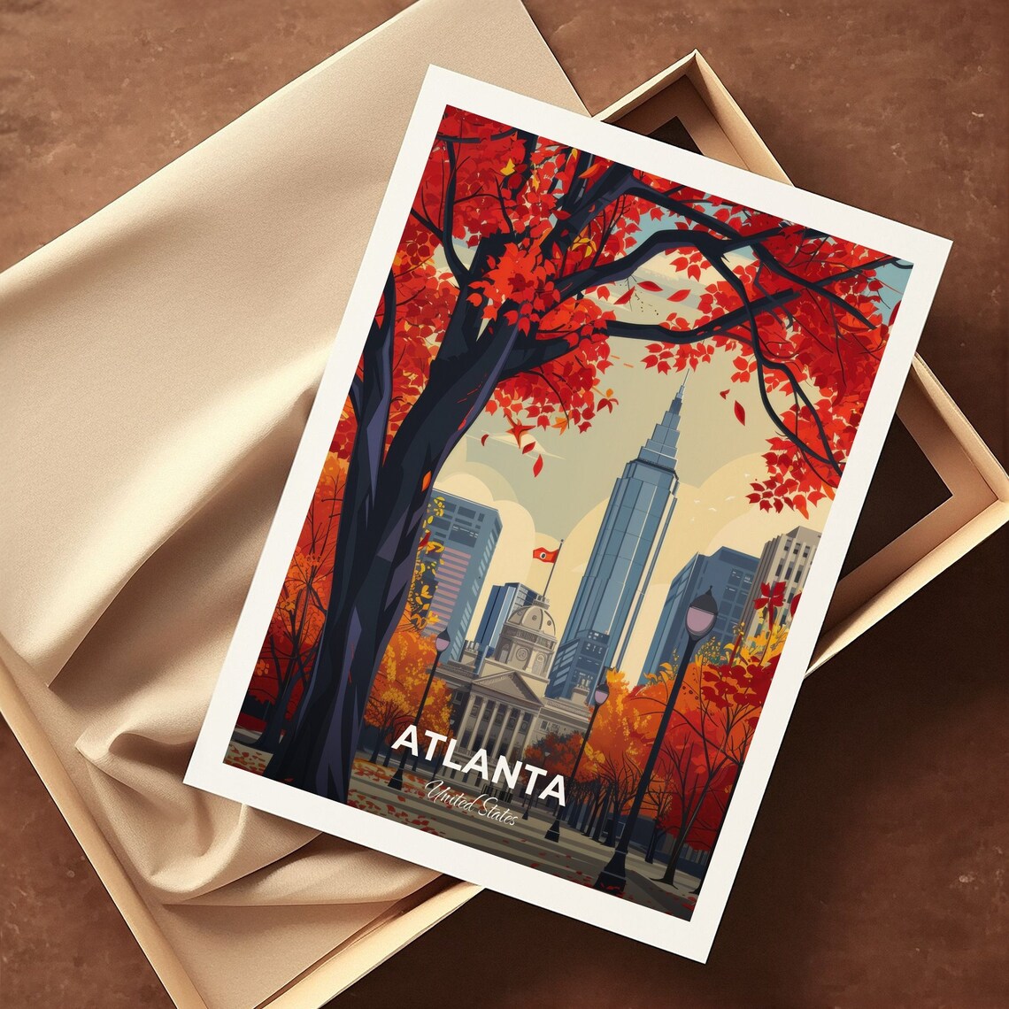 Atlanta United States Autumn Skyline Park Cityscape Travel Poster - Image 3