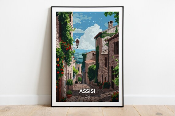 Assisi Italy Flower Lane Stone Alley Village Travel Art Poster