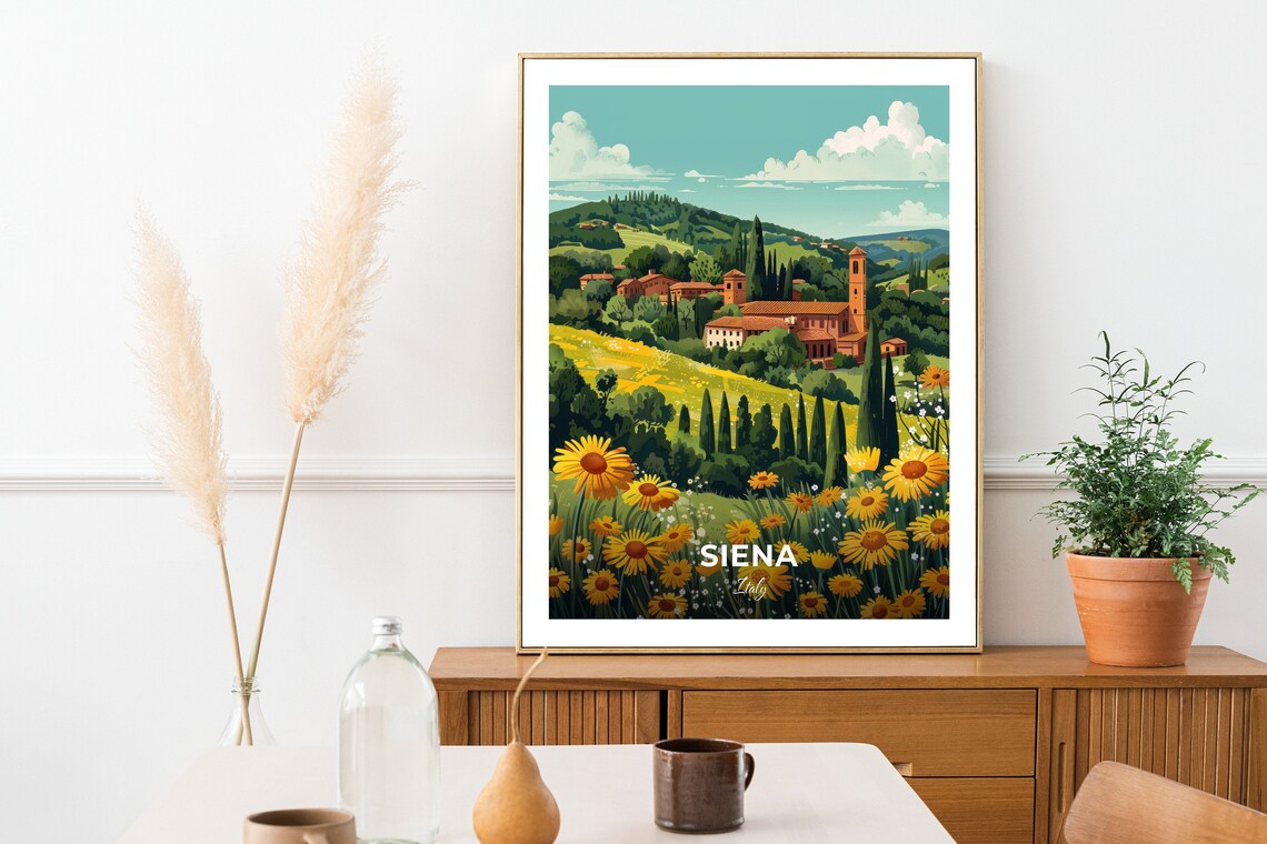 Siena Italy Wildflower Meadow Tuscan Countryside Garden Travel Poster - Image 2