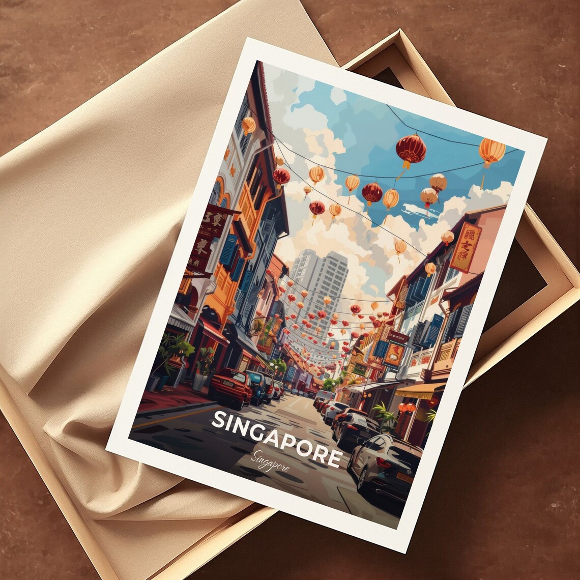 Singapore Chinatown Lantern Street Shophouses Vibrant Heritage Travel Poster - Image 3