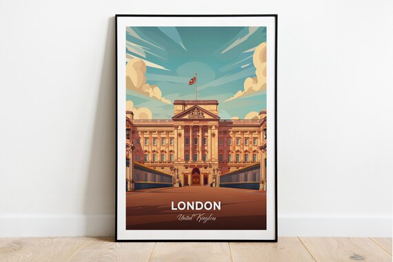 London United Kingdom Buckingham Palace Royal Residence Travel Poster