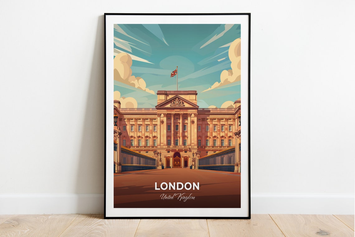 London United Kingdom Buckingham Palace Royal Residence Travel Poster