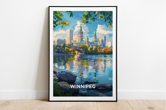 Winnipeg Canada The Forks River Skyline Autumn Travel Poster