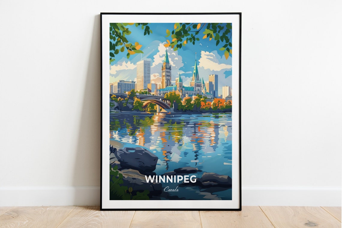 Winnipeg Canada The Forks River Skyline Autumn Travel Poster