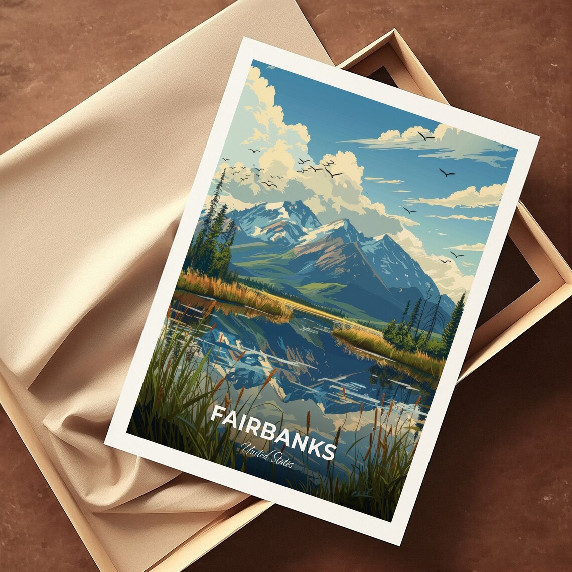 Fairbanks Alaska Creamers Field Wetlands Mountains Reflection Poster - Image 3