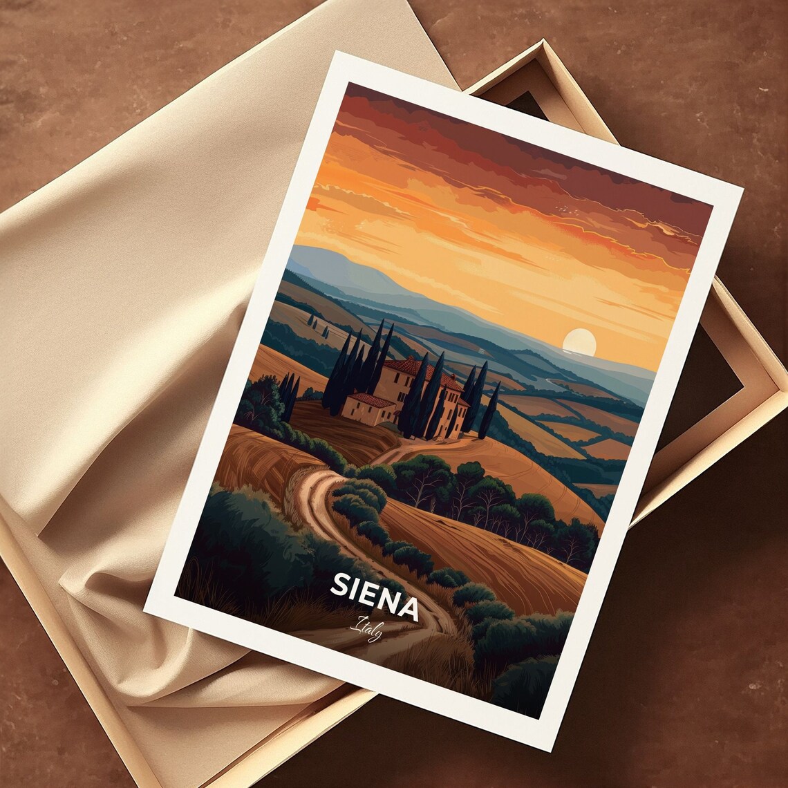 Siena Chianti Countryside Farmhouse Cypress Sunset Italy Travel Poster - Image 3