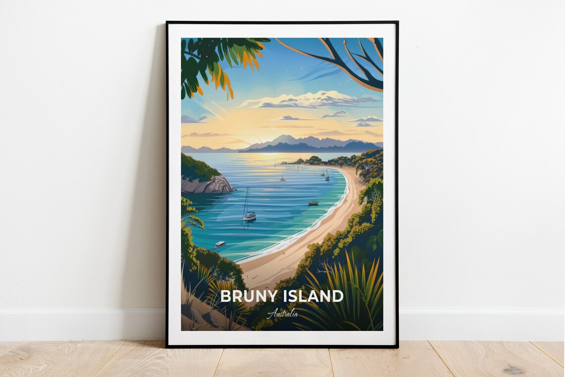 Bruny Island Australia Tranquil Bay With Sailboats at Dusk Travel Poster