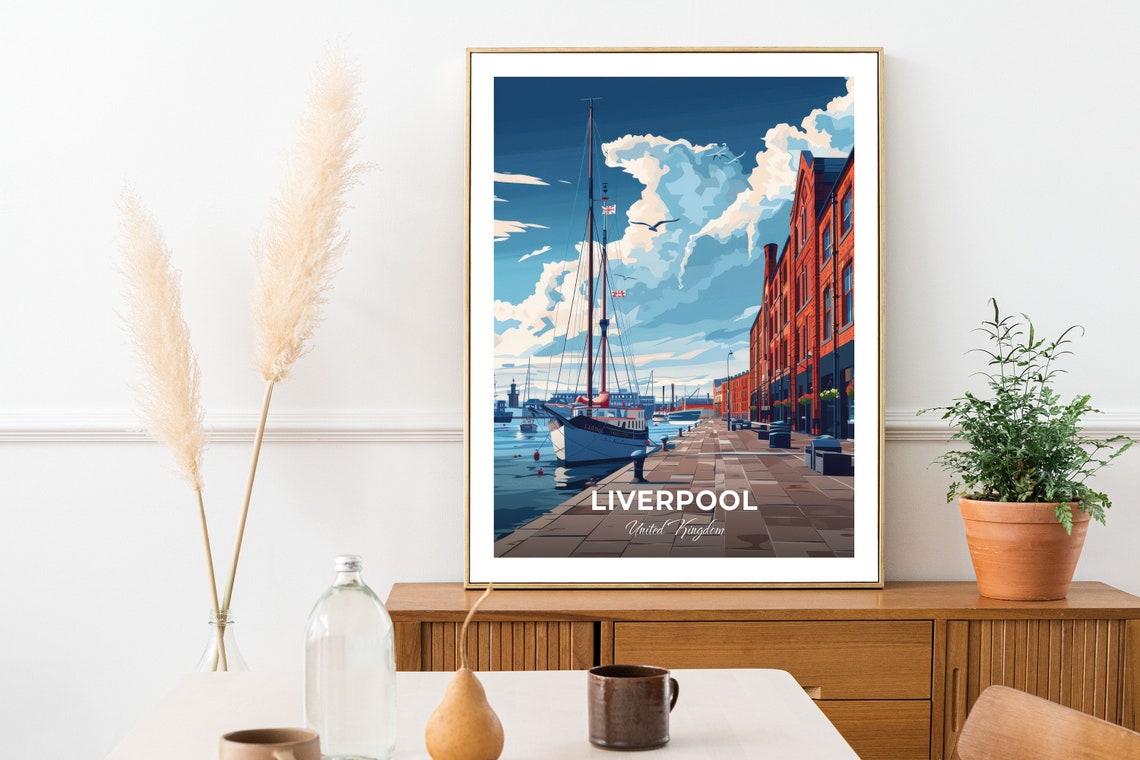 Liverpool Royal Albert Dock Tall Ship Waterfront Travel Poster UK - Image 2