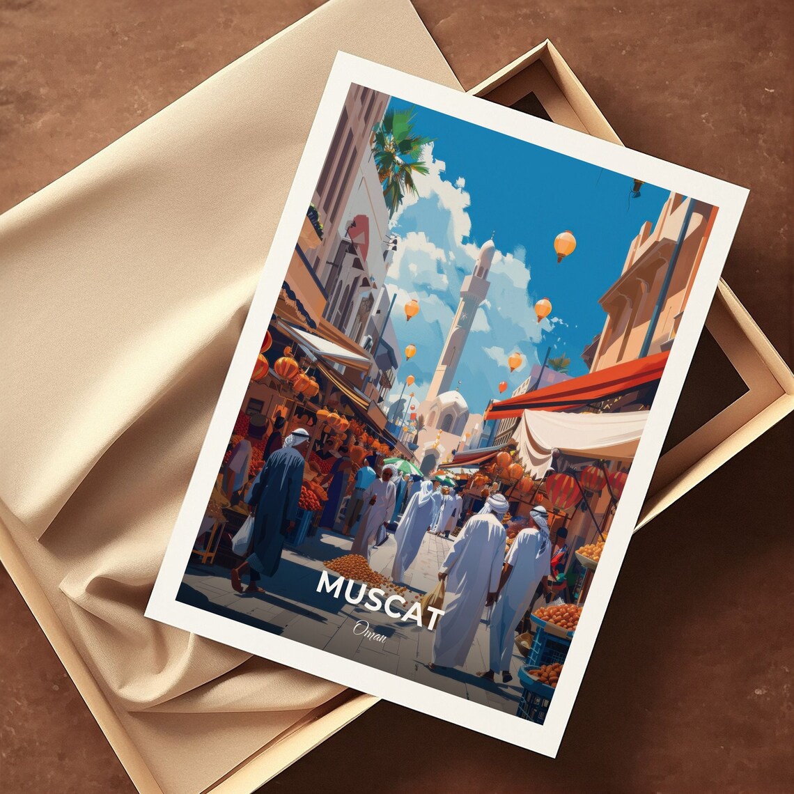 Muscat Oman Mutrah Souq Market Street Lanterns Travel Poster - Image 3