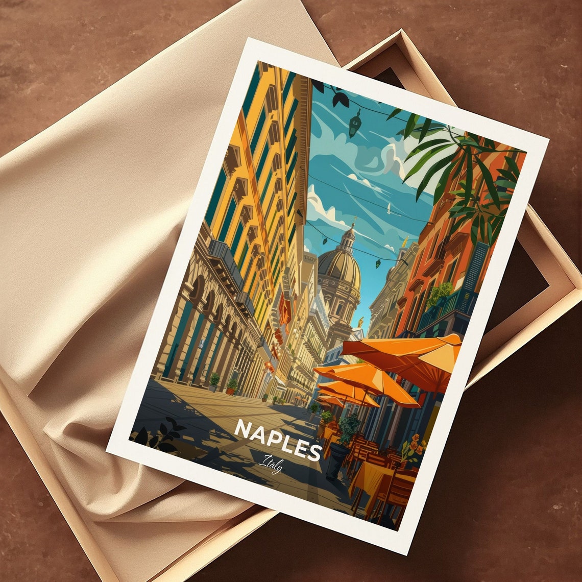 Naples Italy Piazza Del Plebiscito Sunny Street Travel Poster - Image 3