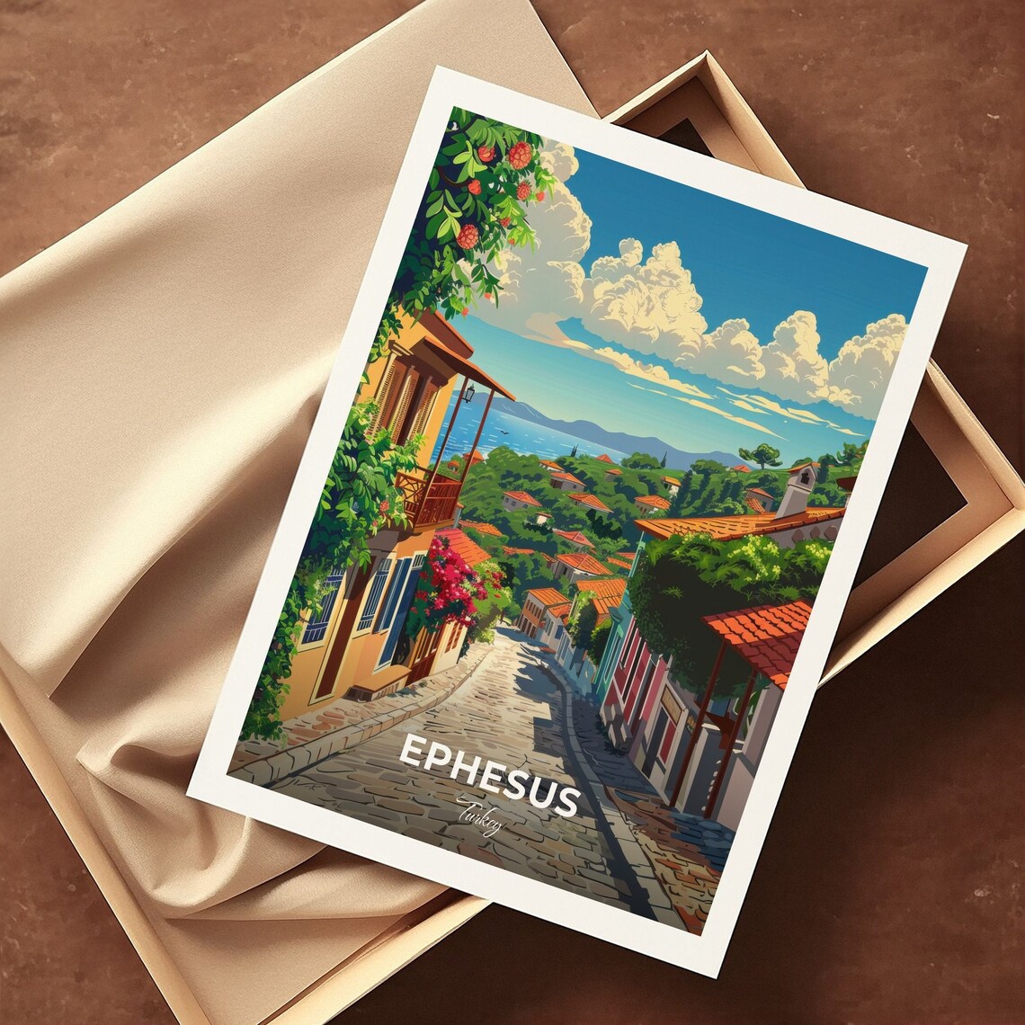 Ephesus Turkey Old Town Cobblestone Street Red Roofs Travel Poster - Image 3