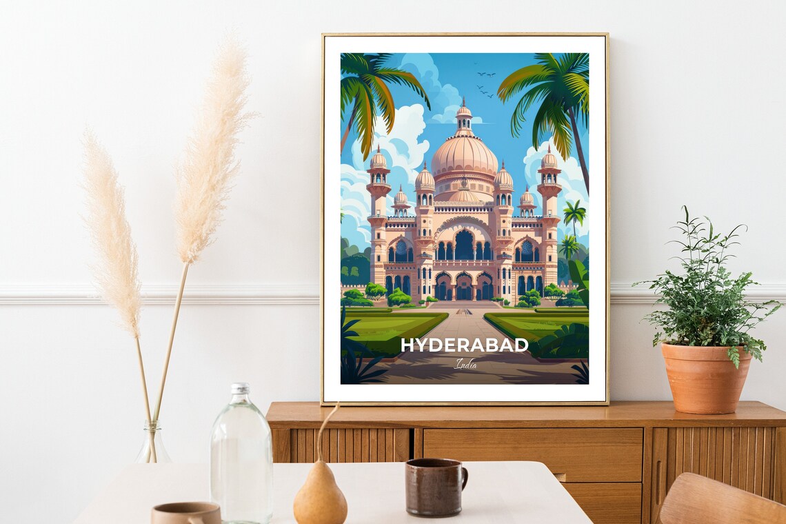 Hyderabad Salar Jung Museum Domed Landmark Garden Travel Poster - Image 2