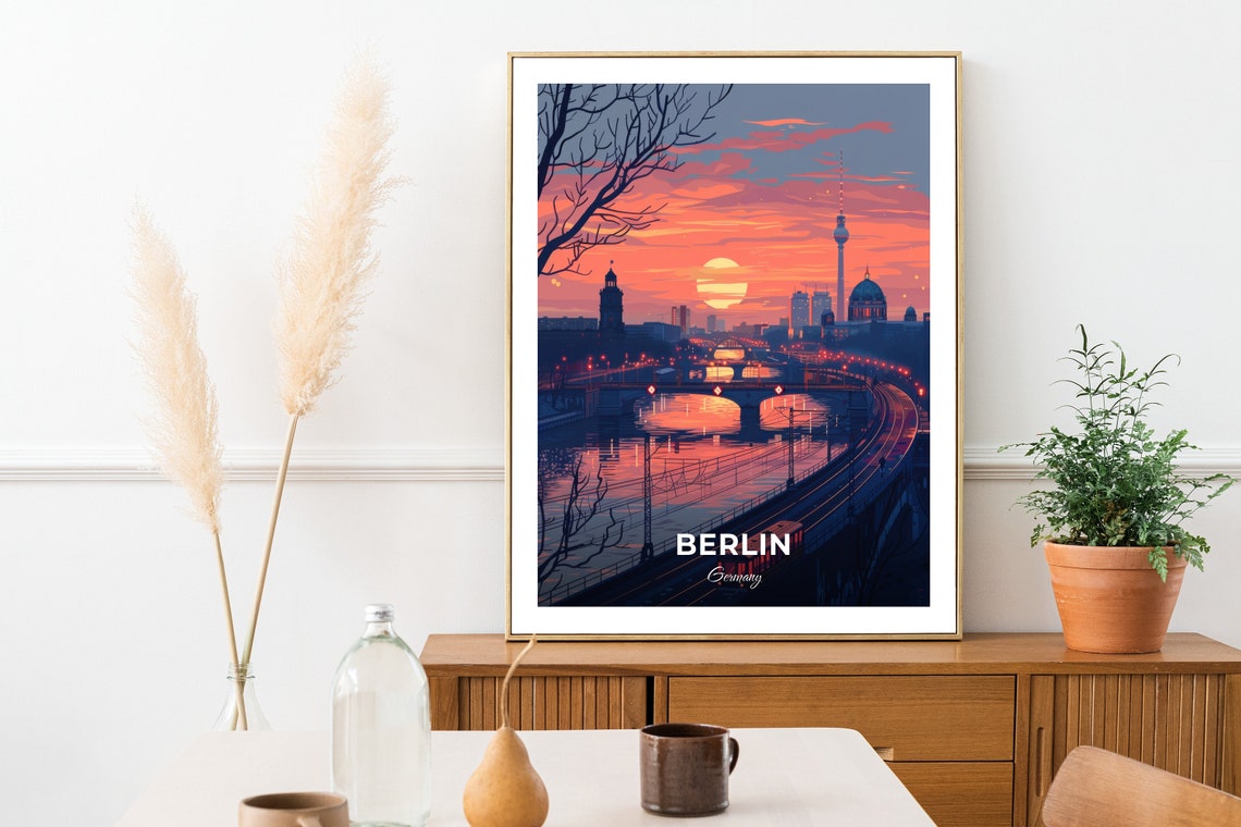 Berlin Germany City Skyline Sunset TV Tower River Travel Poster - Image 2