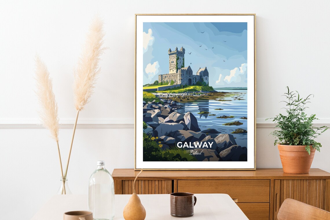 Galway Castle On A Rocky Shoreline Under Blue Sky Ireland Travel Poster - Image 2