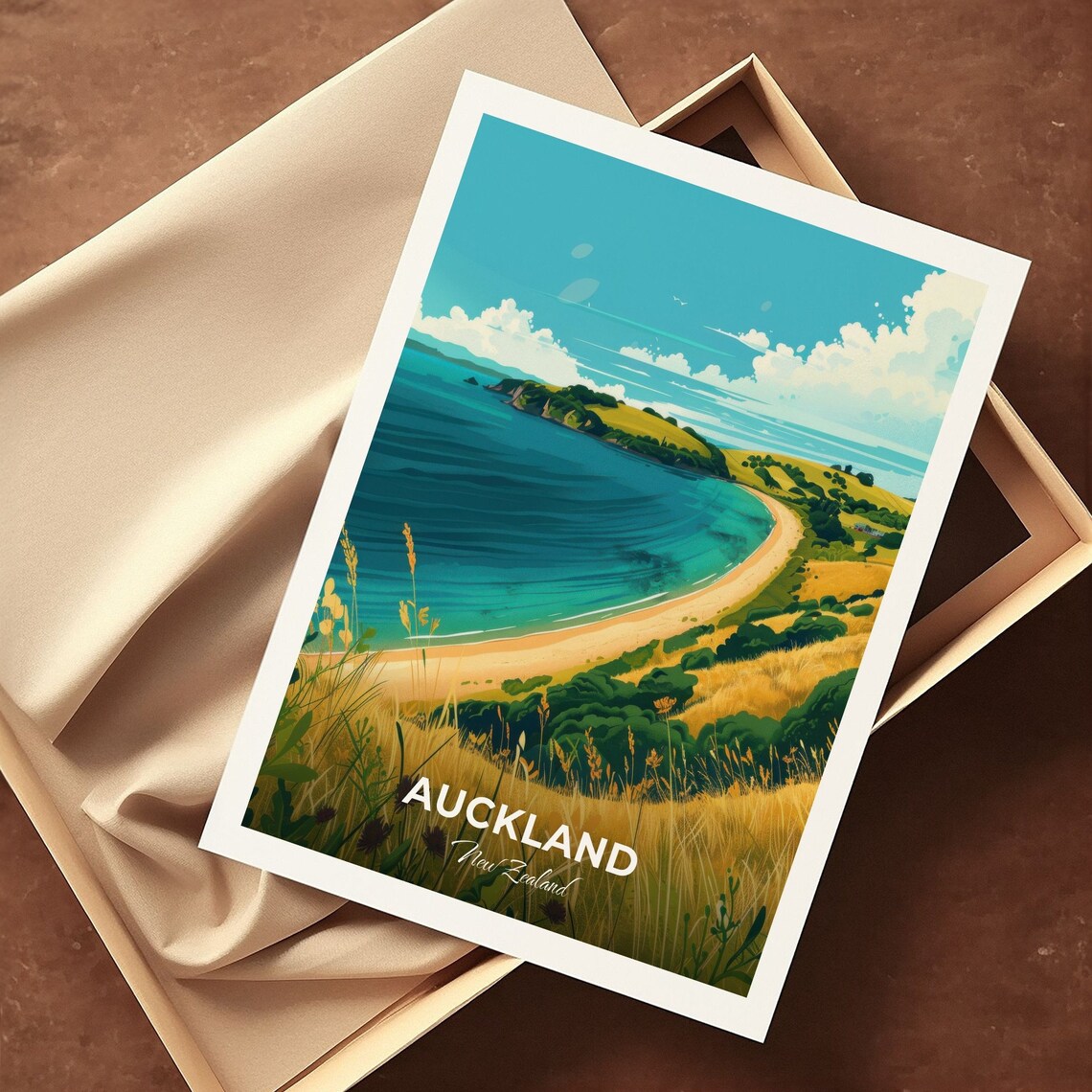 Auckland Waiheke Island Curved Beach Bay Headland Travel Poster - Image 3