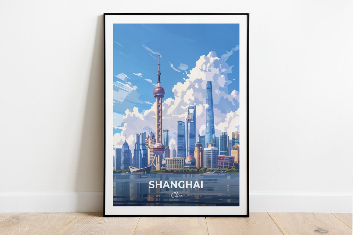 Shanghai Skyline Oriental Pearl Tower Daytime Cityscape Travel Poster