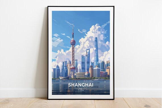 Shanghai Skyline Oriental Pearl Tower Daytime Cityscape Travel Poster