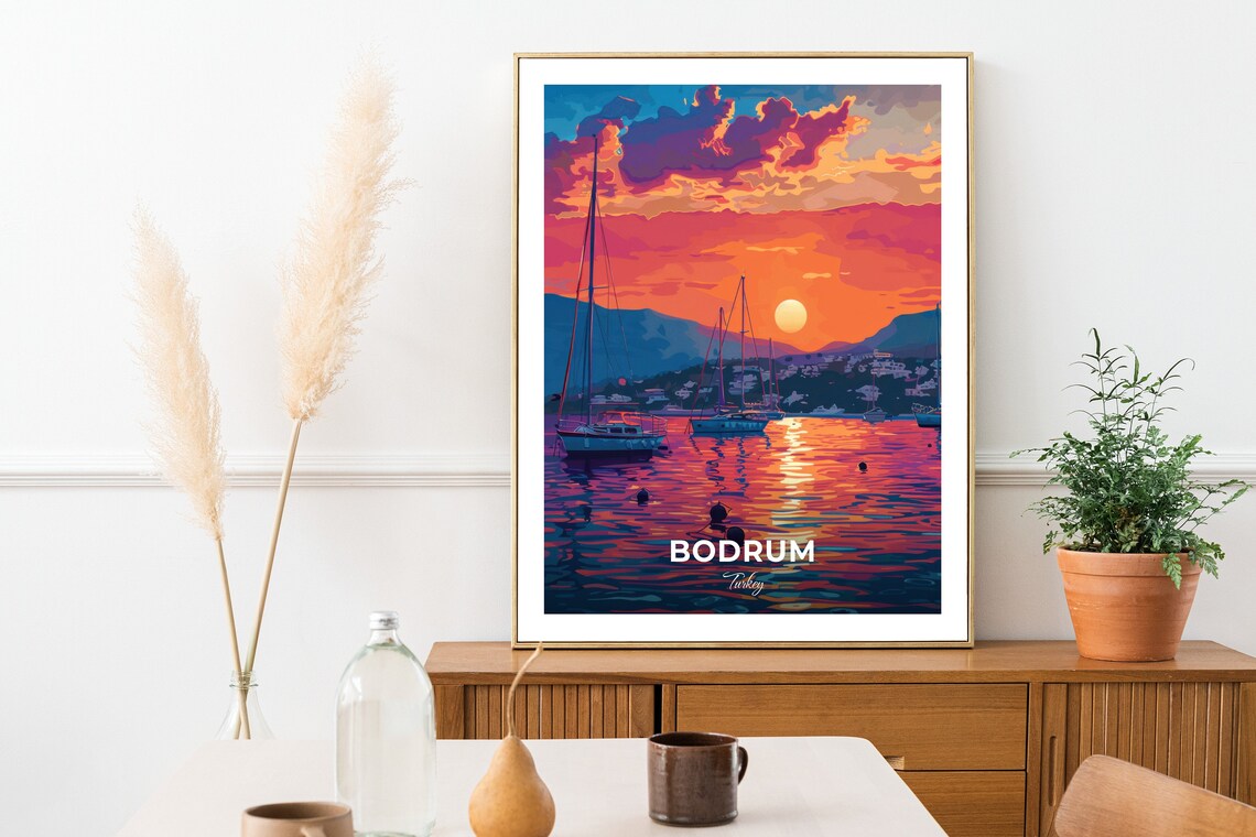 Bodrum Turkey Gundogan Sunset Sailboats Golden Bay Glow Poster - Image 3
