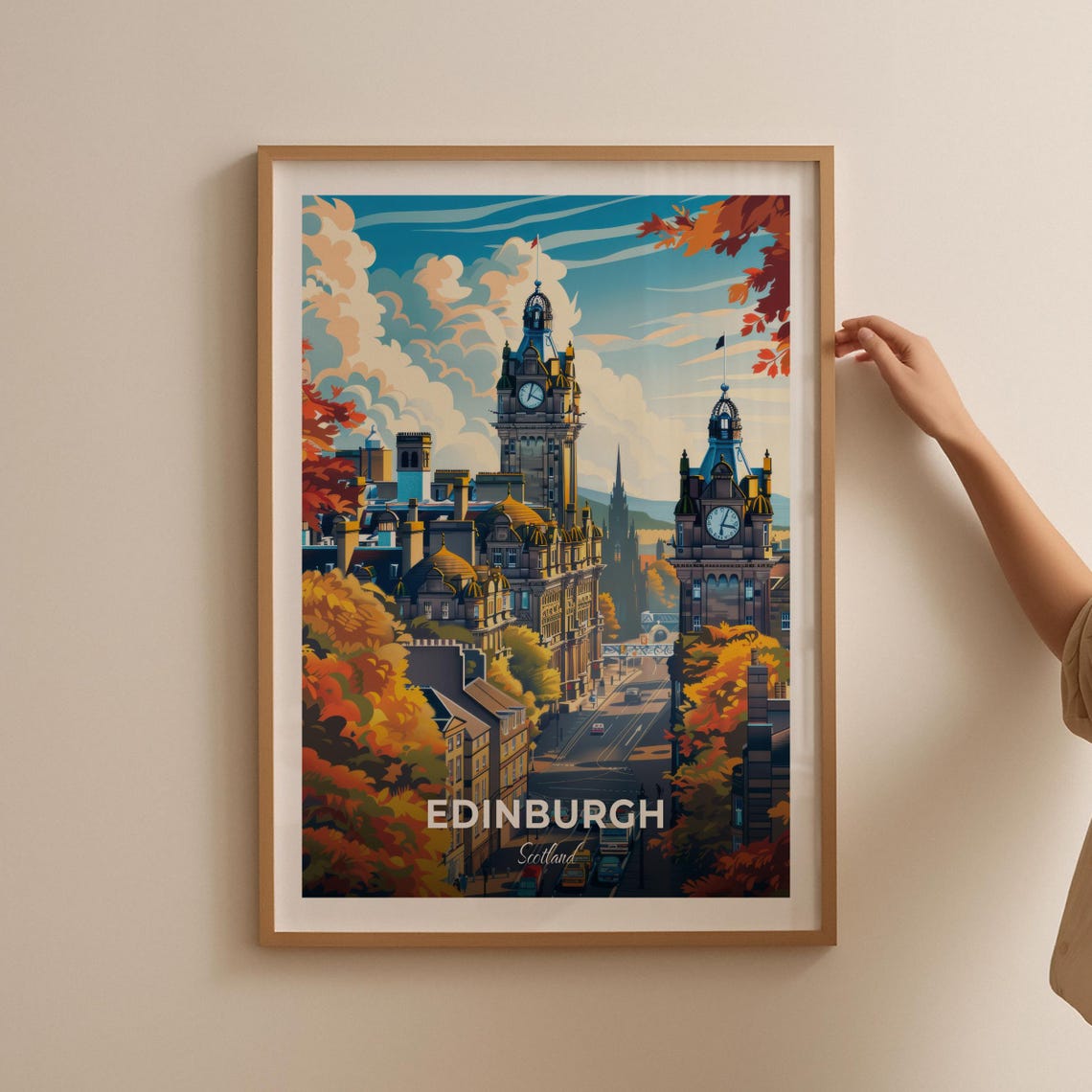 Edinburgh Scotland Autumn Cityscape Clock Towers Vintage Poster - Image 2