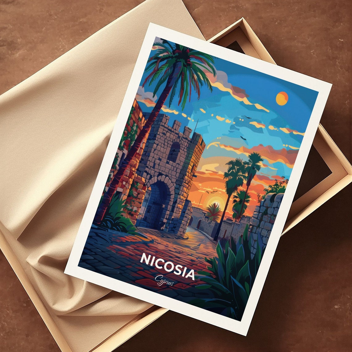 Nicosia Cyprus Sunset Historic Stone Gate Arches Travel Poster - Image 3