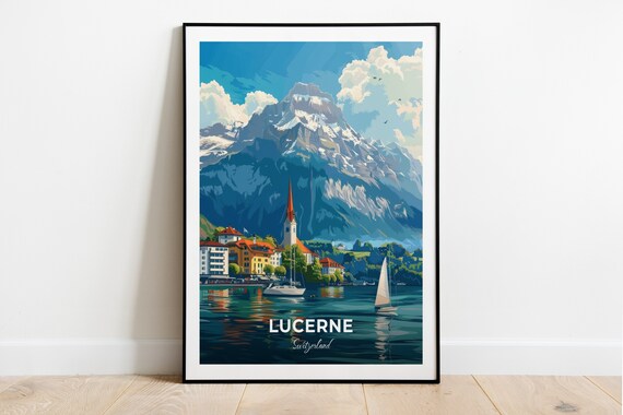 Lucerne Switzerland Pilatus Mountain Lake Sailboat Travel Poster