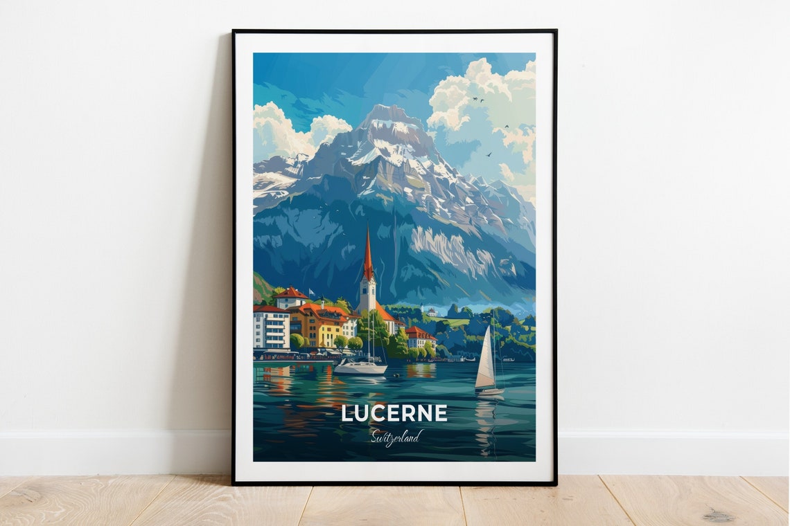 Lucerne Switzerland Pilatus Mountain Lake Sailboat Travel Poster