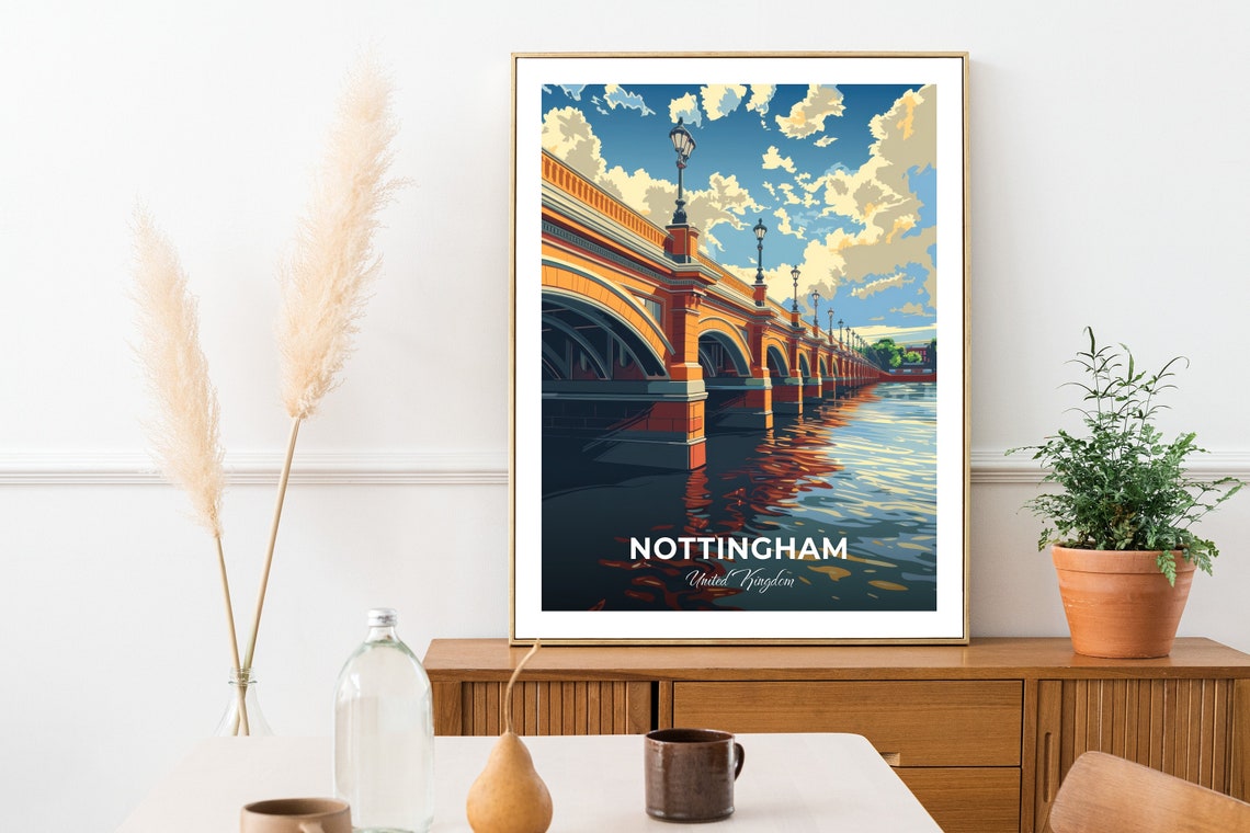 Nottingham Trent Bridge Arches River Reflection Clouds Travel Poster - Image 2