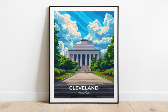 Cleveland Ohio Art Museum Neoclassical Columns Travel Poster