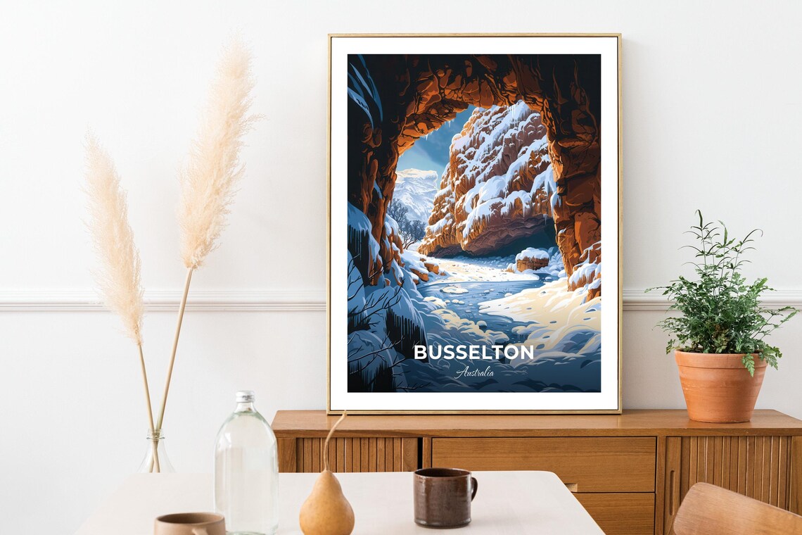 Busselton Australia Snowy Cave Gorge Winter Scene Travel Poster - Image 3