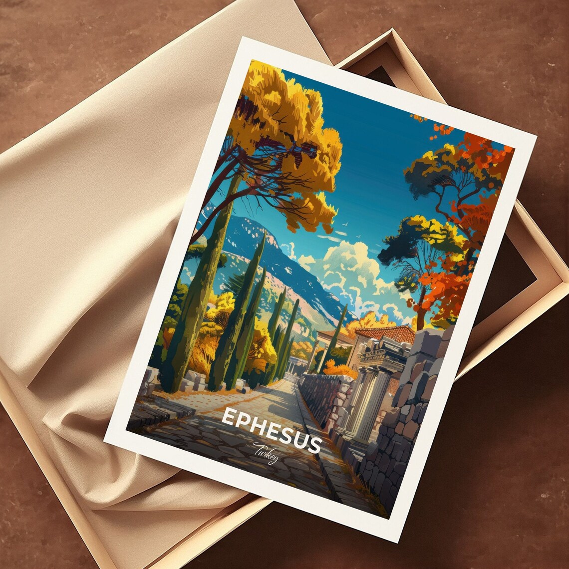 Ephesus Turkey Arcadian Way Ancient Stone Street Cypress Travel Poster - Image 3