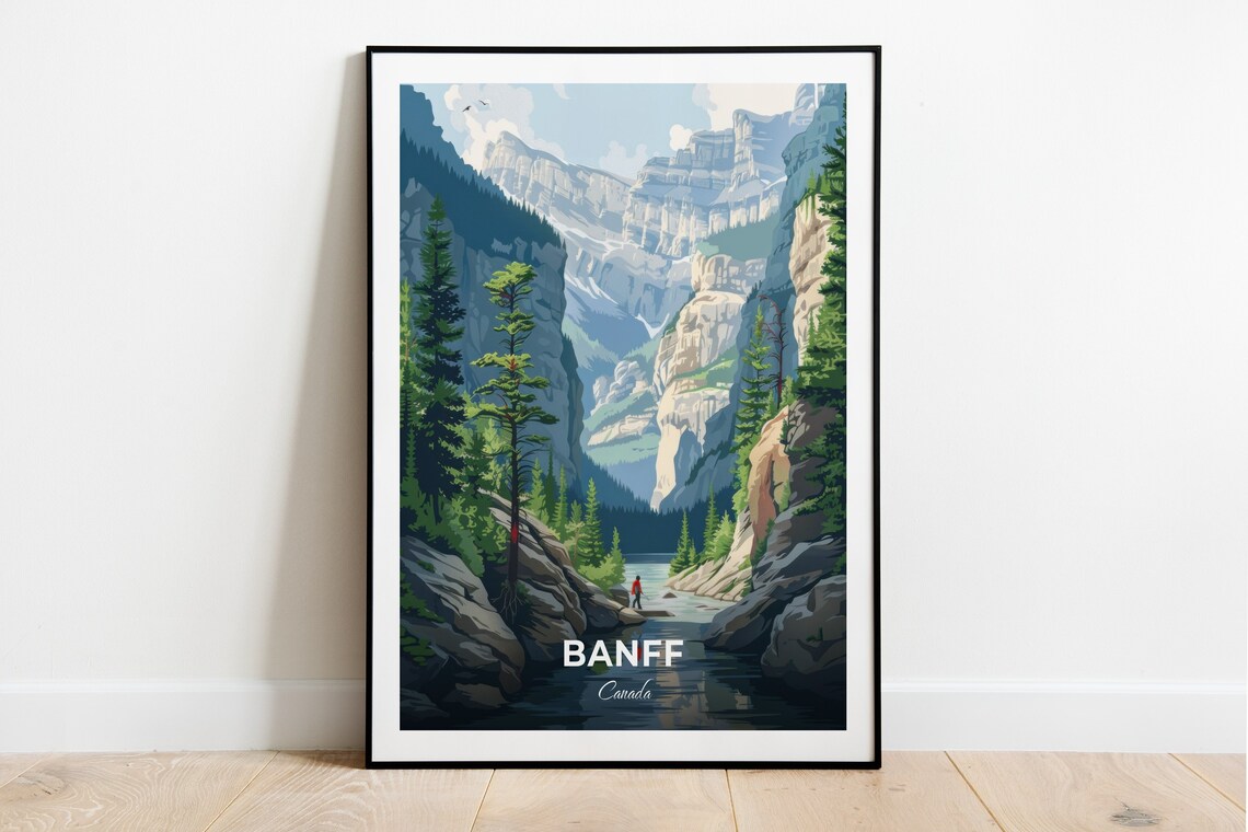Banff Canada Johnston Canyon Gorge Hiker On The Rocky Trail Poster