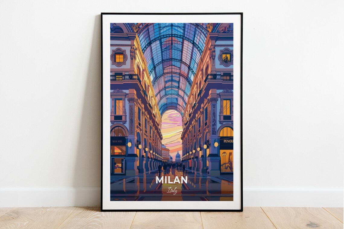 Milan Italy Galleria Vittorio Emanuele Ii Glass Arcade Travel Poster