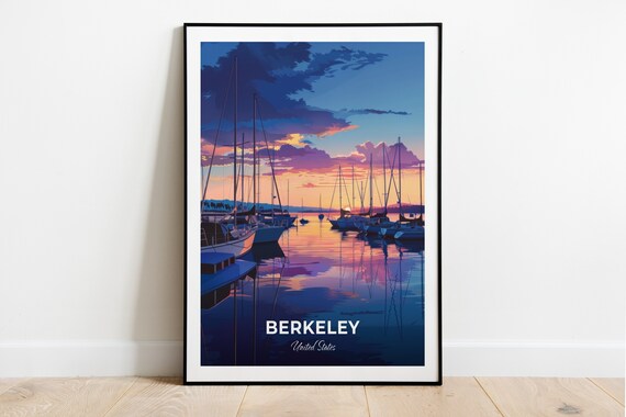 Berkeley California Marina Sailboats Purple Sunset Travel Poster