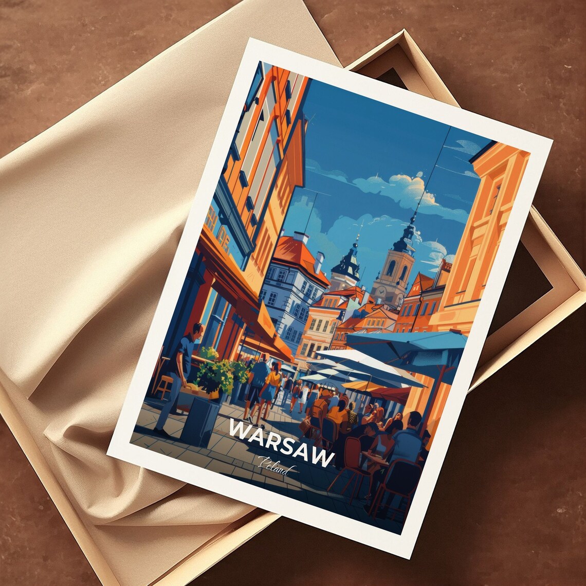 Warsaw Poland Old Town Market Street Colorful Houses Travel Poster - Image 3
