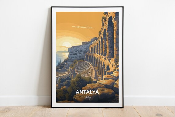 Antalya Turkey Aspendos Amphitheatre Travel Poster Ancient Ruins Art