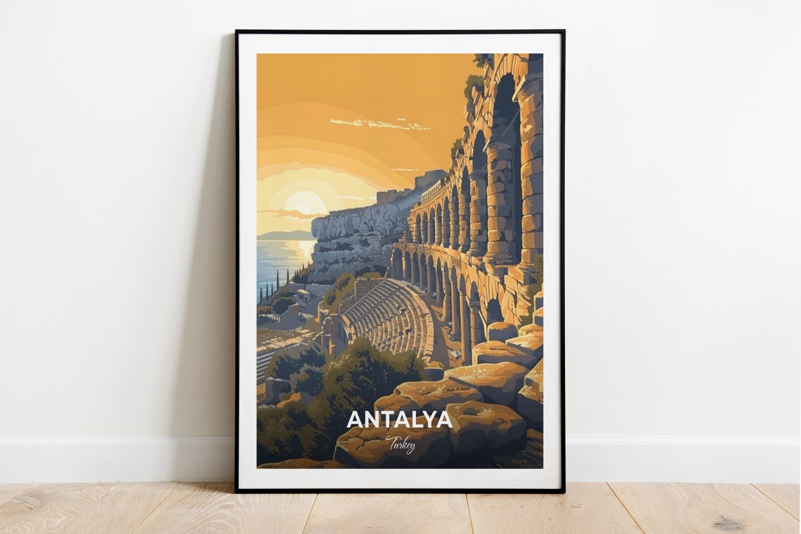 Antalya Turkey Aspendos Amphitheatre Travel Poster Ancient Ruins Art
