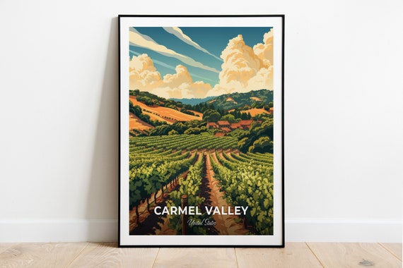 Carmel Valley Travel Poster Carmel Valley Wine Trail City Print Cityscape Artwork Birthday Wedding Gift Wall Art Location Print