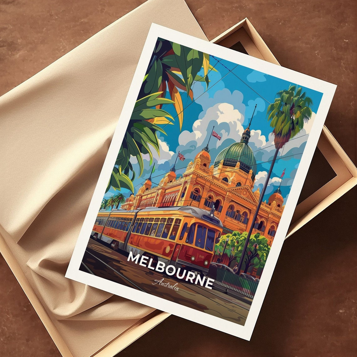 Melbourne Flinders Street Station Vintage Tram Travel Scene Poster - Image 3