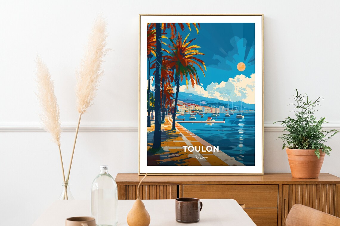 Toulon Palm Promenade Marina Sailboats Blue Bay Summer Poster - Image 2