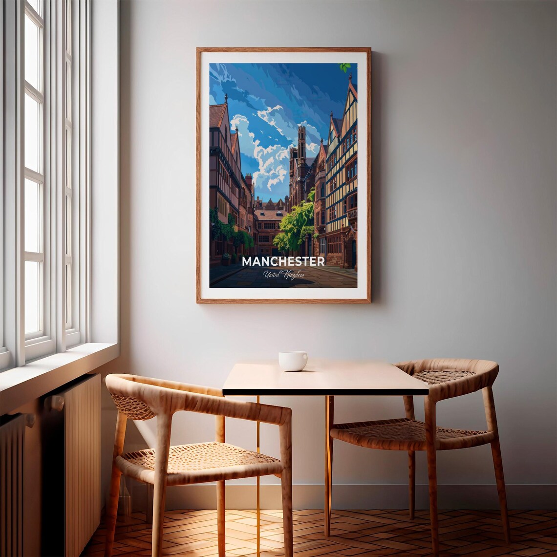 Manchester England Historic Timber Framed Street Vintage Travel Poster - Image 3