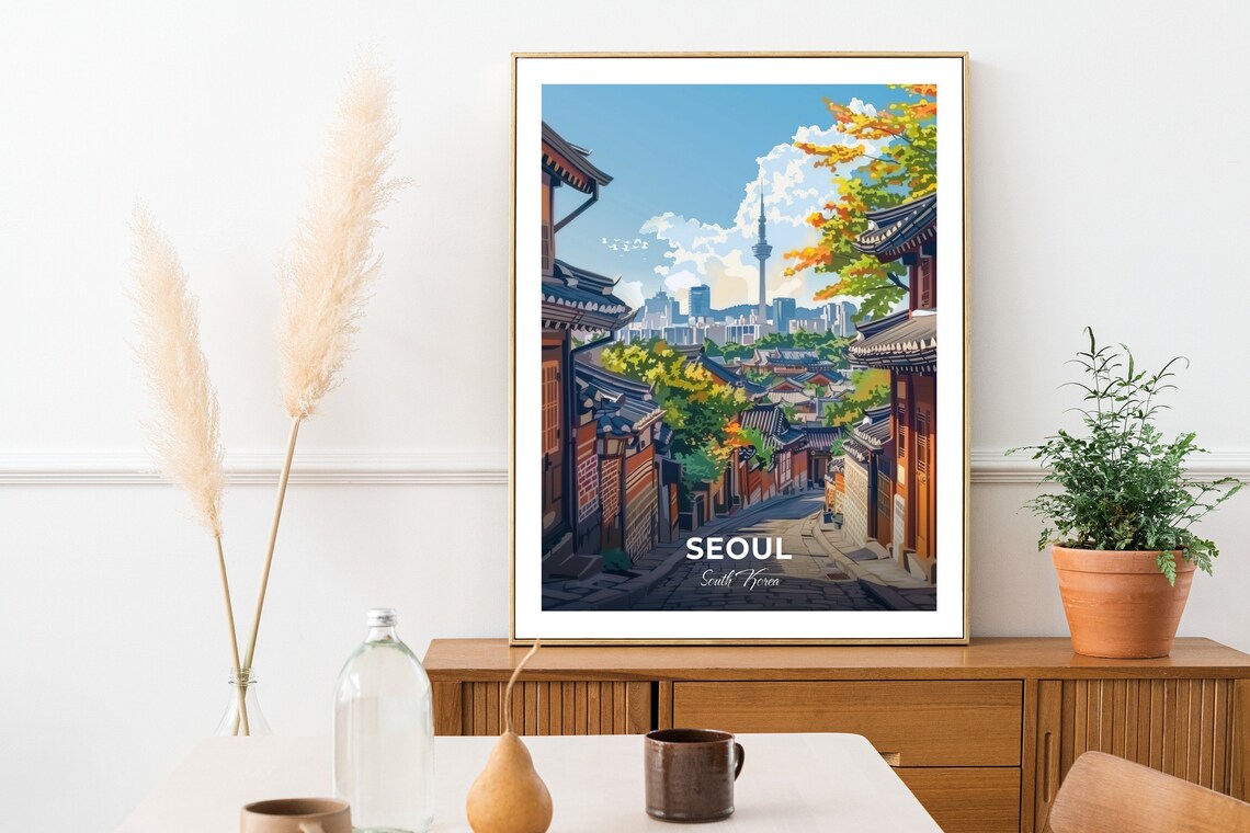 Seoul Insadong Traditional Hanok Street Autumn N Seoul Tower Travel Poster - Image 2