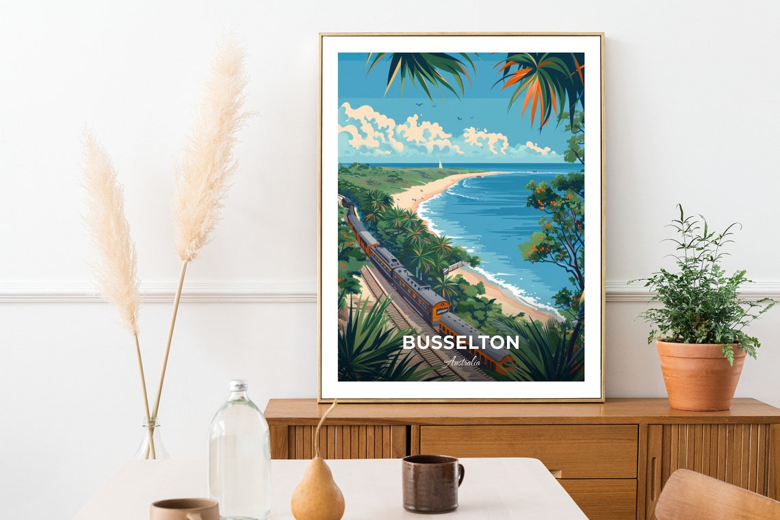Busselton Australia Coastal Railway and Palm Beach Travel Poster - Image 3