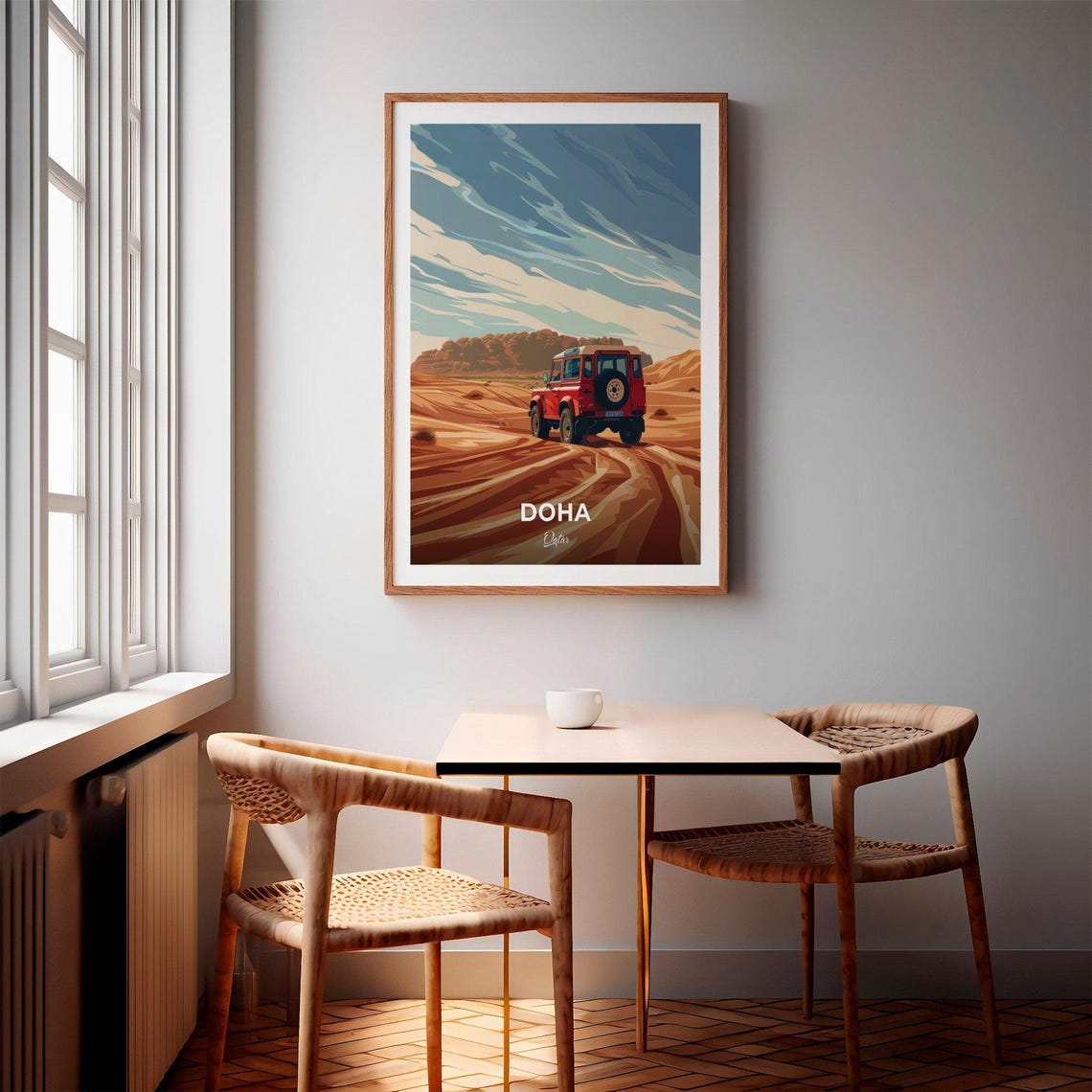 Doha Qatar Desert Safari Red Jeep Dunes Travel Adventure Poster - Image 2